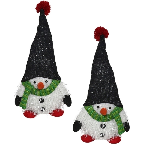 Pluche kerst gnomes - 2x - sneeuwpop - H36 cm - decoratie pop - wit -