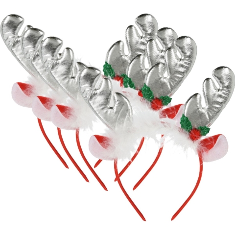 Kerst diadeems/haarbanden - 4x - rendier gewei met oren - zilver - polyester - accessoires -