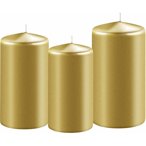 3x stuks gouden stompkaarsen 10-12-15 cm -