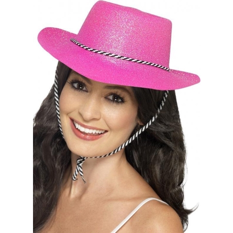 4x stuks roze glitter carnaval verkleed cowboy hoed -