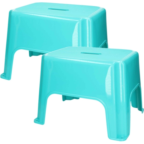 Keukenkrukje/opstapje - 2x - Handy Step - blauw - kunststof - 40 x 30 x 28 cm -