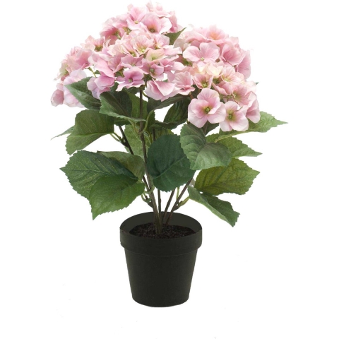 Hortensia kunstplant in kunststof pot - roze - 40 cm - Hydrangea Macrophylla -