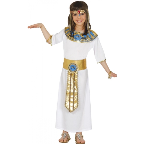 Verkleed kostuum Egyptische prinses - voor kinderen - wit/goud - 3-delig - carnval verkleedkleding 7-9 jaar (122-134) -