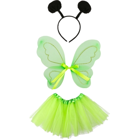Vlinder verkleed set - vleugels/rokje/diadeem - groen - kinderen - carnaval accessoires -