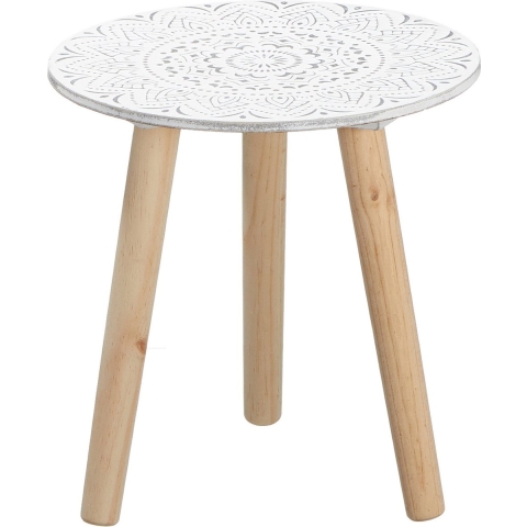 Cepewa Bijzettafel - rond - hout - wit en naturel - 30 cm -