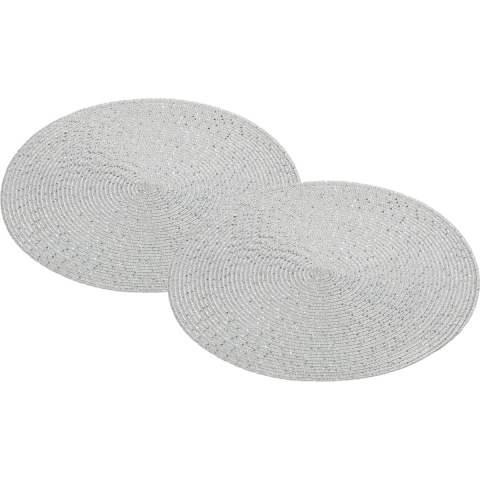 4x Ronde placemats/onderleggers zilver met glitter 38 cm -