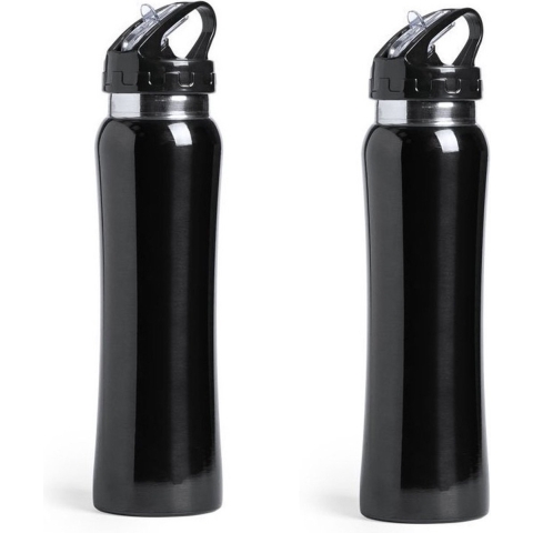 Set van 2x stuks luxe Drinkfles/waterfles 800 ml zwart van RVS -