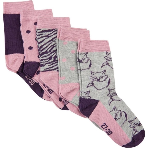 Minymo Sokken - 5-pack - Grijs/Roze - Minymo - 15/18 - Sokken