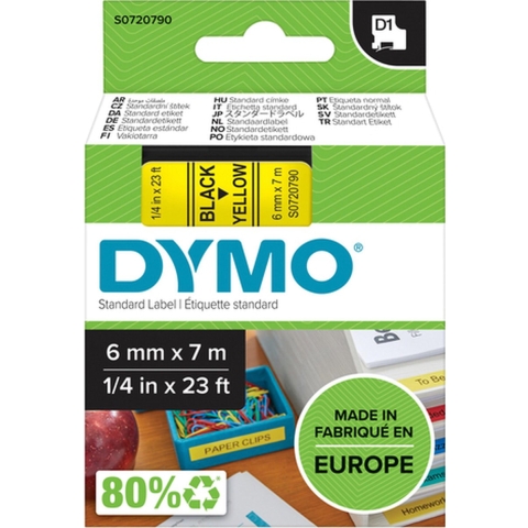 Labeltape DYMO D1 43618 Polyester Tapekleur: Geel Tekstkleur:Zwart 6 mm 7 m