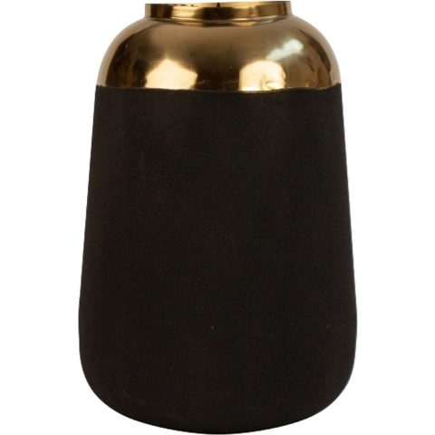Bloemenvaas de luxe - zwart/goud - metaal - D17 x H27 cm - decoratief -