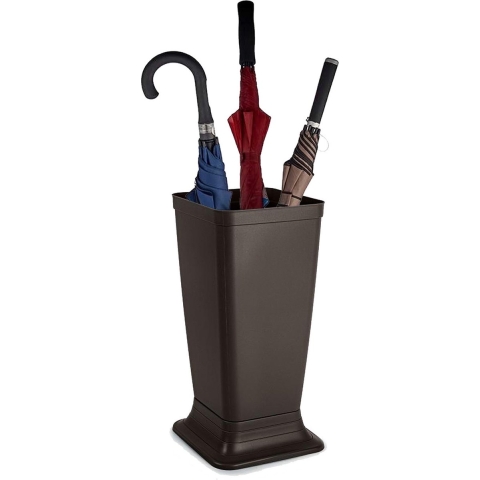 Paraplubak/parapluhouder Plain - bruin - glad kunststof - D26 x H52 cm - op verhoogde voet -