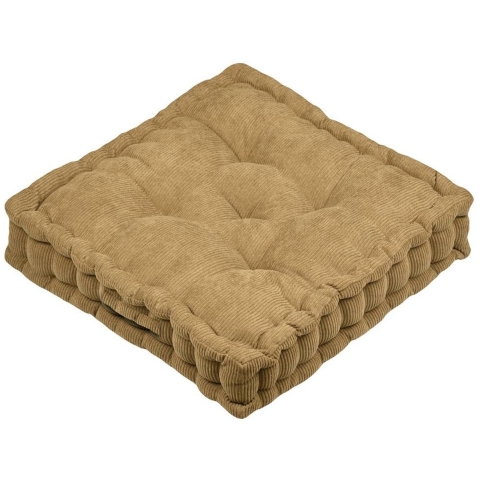 Stof Textile Vloerkussen Ribcord - camel - polyester - 45 x 45 x 10 cm - vierkant - Extra dik -