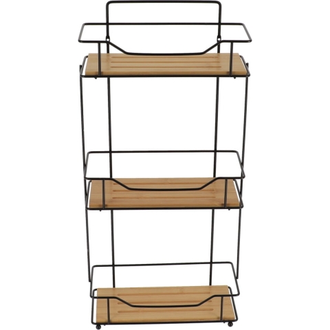 Tendance Badkamer organizer - zwart - metaal/hout - 3 lagen - 57 x 27 x 12 cm - douche rek -