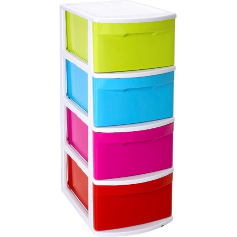 Ladeblok/bureau organizer met 4x lades - wit/gekleurd - L39 x B28.5 x H78 cm - kunststof -