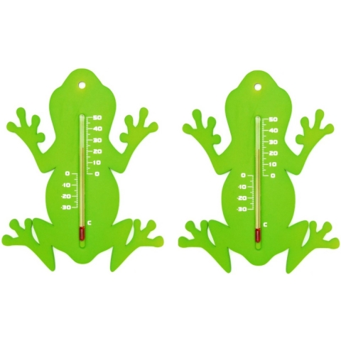Set van 2x thermometer voor binnen en buiten groene kikker 15 cm -