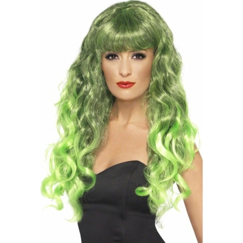Smiffys carnaval verkleed heksen pruik voor dames groen krullen -