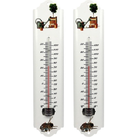 Set van 2x metalen thermometer voor buiten en binnen 30 cm -