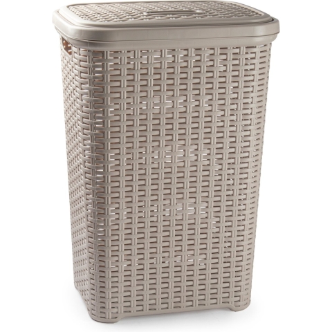 Wasmand rotan met deksel van 60 liter 35 x 43 x 62 cm taupe -