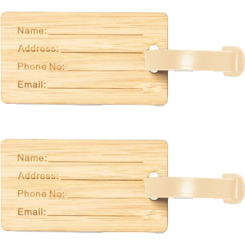 Kofferlabel van bamboe - 10x - beige - 9 x 5 cm - reiskoffer/handbagage labels -