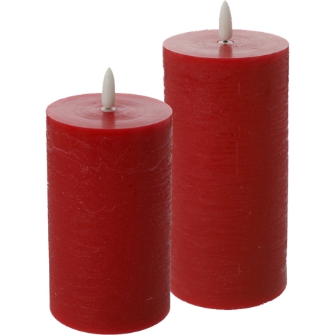 LED kaarsen/stompkaarsen - set 2x - rood - H12,5 en H15 cm - flikkerend licht - timer -