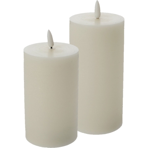 LED kaarsen/stompkaarsen - set 2x - creme wit - H12,5 en H15 cm - flikkerend licht - timer -