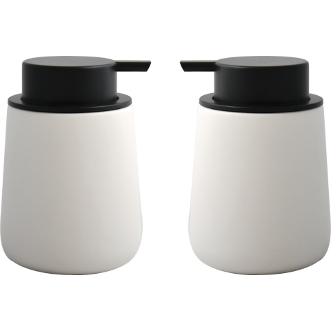Zeeppompje/zeepdispenser Malmo - 2x - Keramiek - wit/zwart - 8,5 x 12 cm - 300 ml -