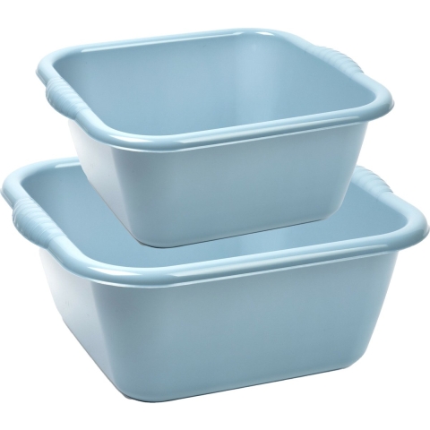 Afwasbak teil - set van 2 formaten - 15 en 20 liter - licht blauw - kunststof -