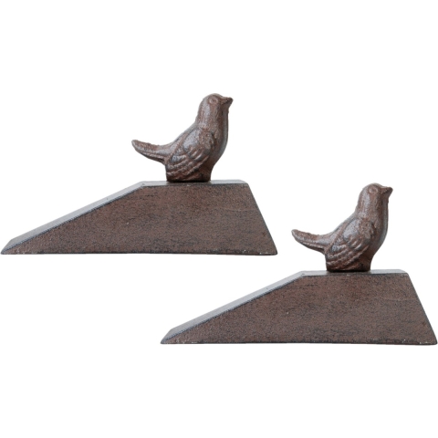Deurstopper/wig vogel - 2x - gietijzer - donker bruin - 15 x 6.5 x 9 cm -
