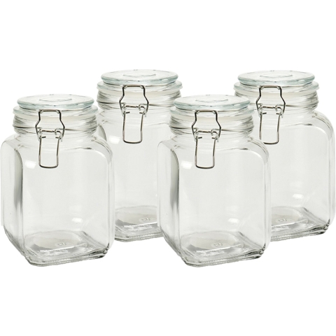 Weckpot/inmaakpot - 4x - Caja - 1.2L - glas - met beugelsluiting - D11 x H17 cm -