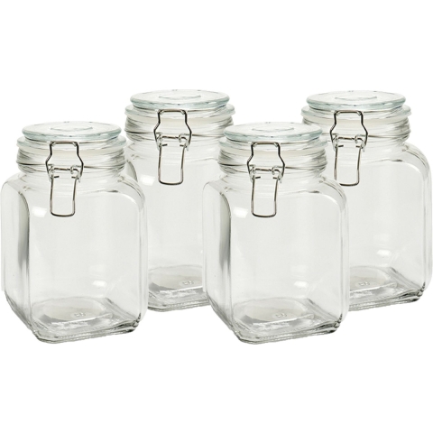 Voorraadpot/bewaarpot - 4x - Caja - 1.2L - glas - met beugelsluiting - D11 x H17 cm -