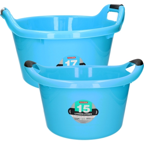 Afwasbak teil - set van 2 formaten - 15 en 17 liter - blauw - kunststof -