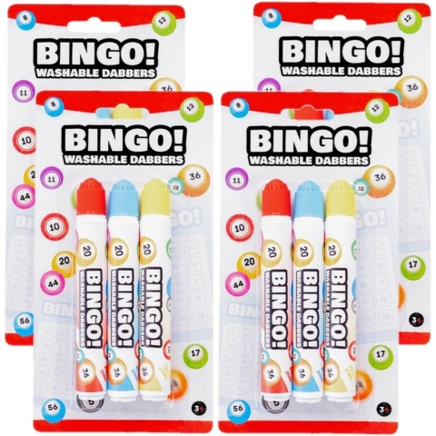 Bingo stiften/markers/dabbers - 12x - blauw/geel/rood - 20 ml -
