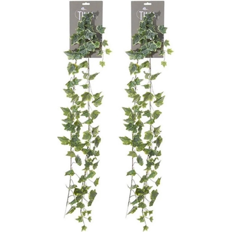 Louis Maes kunstplant blaadjes slinger Klimop/hedera - 2x - groen/wit - 180 cm -