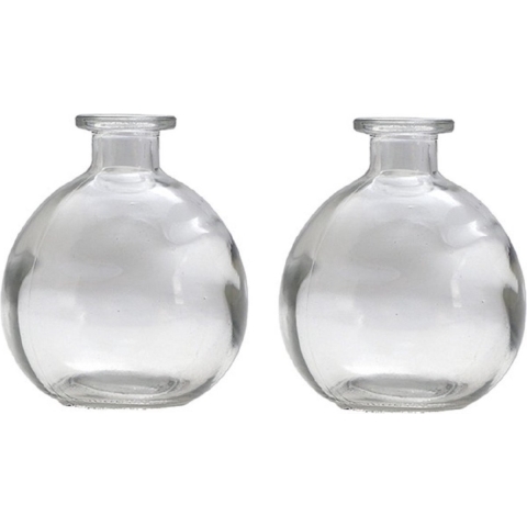 Bloemenvaas/flesvaas - 2x - helder glas - D12 x H14 cm - bolvaasje -