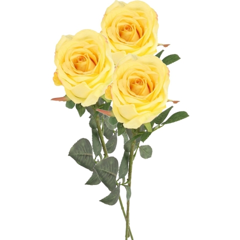 Kunstbloem roos Nova - 3x - lichtgeel - 75 cm - kunststof steel - decoratie bloemen -