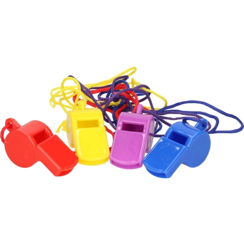 DID Fluitjes Multipack - 24x gekleurde kunststof fluitjes aan koord -