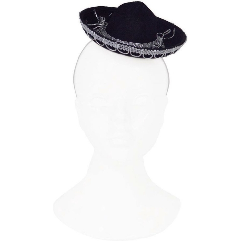Mexicaanse mini Sombrero hoedje op diadeem - 4x - carnaval/verkleed accessoires - zwart - stro -