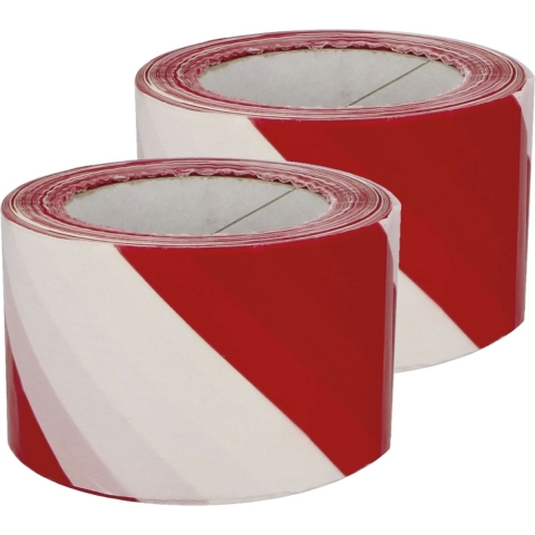 Afzettape - 2x - rood/wit - 50 mm x 30 m - pvc - markeertape -
