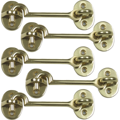 AMIG windhaak / windhaken - 5x - messing - goudkleur - L7.5 cm - D5 mm - met schroefoog -