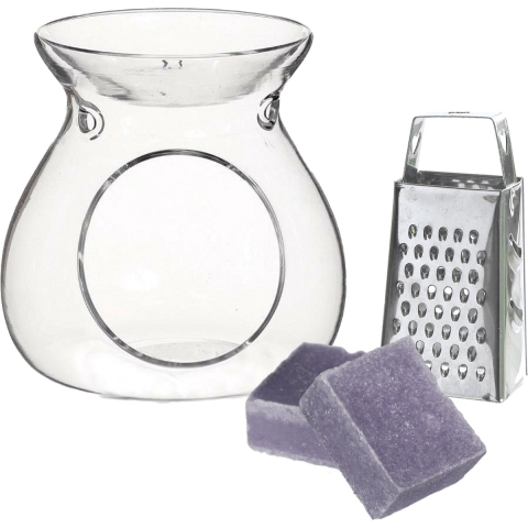 Amberblokjes/geurblokjes cadeauset - lavendel geur - inclusief geurbrander en mini rasp -