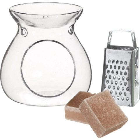 Amberblokjes/geurblokjes cadeauset - sandelhout geur - inclusief geurbrander en mini rasp -