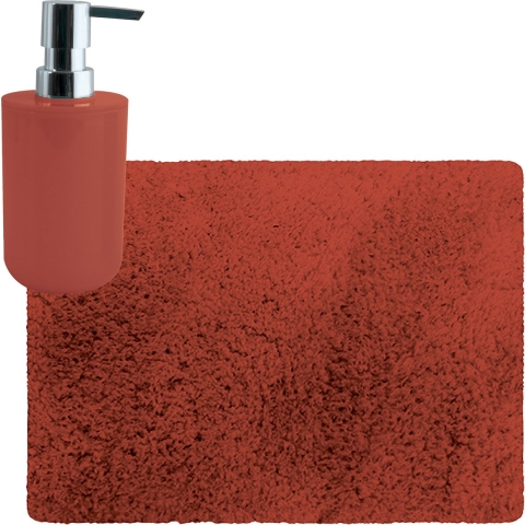 MSV badkamer droogloop tapijt - Langharig - 50 x 70 cm - incl zeeppompje zelfde kleur - terracotta -