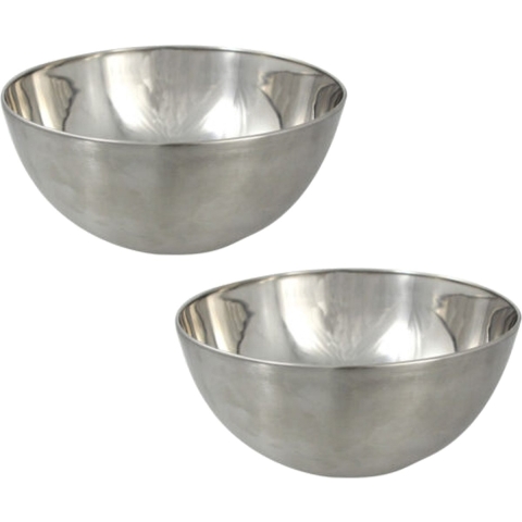 Salade/voedsel serveer schaal - 2x - mat zilver - RVS - D29 x H14 cm -