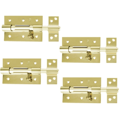 AMIG schuifslot/plaatgrendel - 4x - staal - 10cm - messing - incl schroeven - deur - raam -