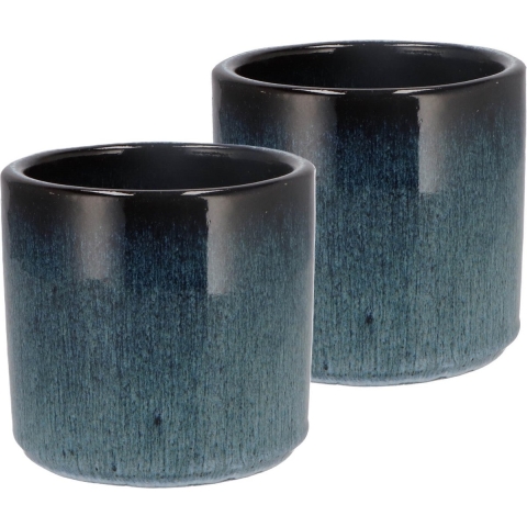 DK Design Bloempot rond model Blue Glaze - 2x - blauw - D12 x H13 cm - ombre -