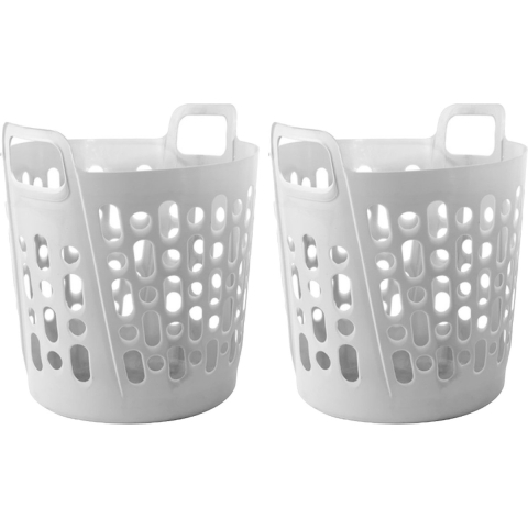 Flexibele wasmand - 2x - wit - 45 liter - kunststof - 41 x 44 x 48 cm -