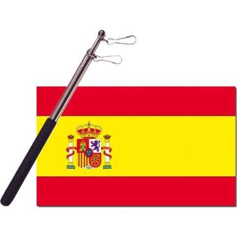 Landen vlag Spanje - 90 x 150 cm - met compacte draagbare telescoop vlaggenstok - supporters -