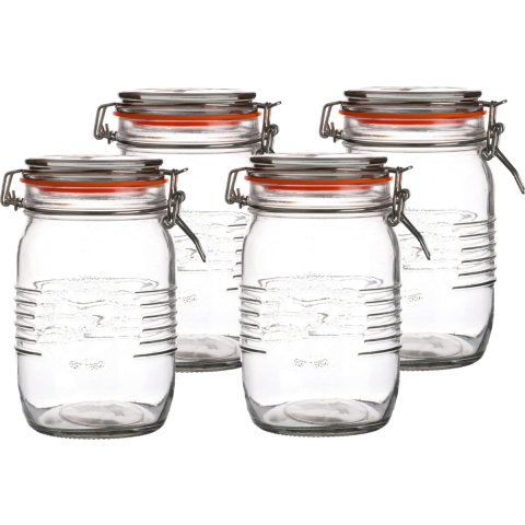 Weckpot/inmaakpot - 4x - 1L - glas - met beugelsluiting - D14 x H17 cm -