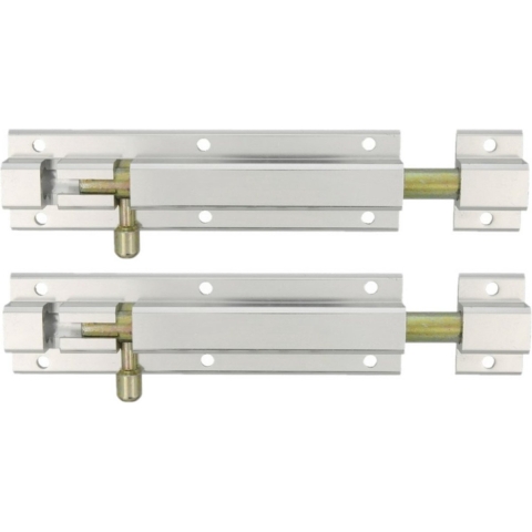 AMIG schuifslot/plaatgrendel - 2x - aluminium - 25cm - wit - incl schroeven - deur - raam -