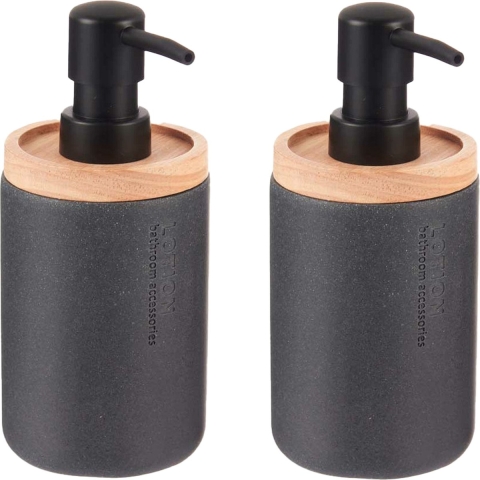 Luxe zeeppompje/dispenser Lotions - 2x - mat zwart - polyresin - 18 x 8 cm - 300 ml -